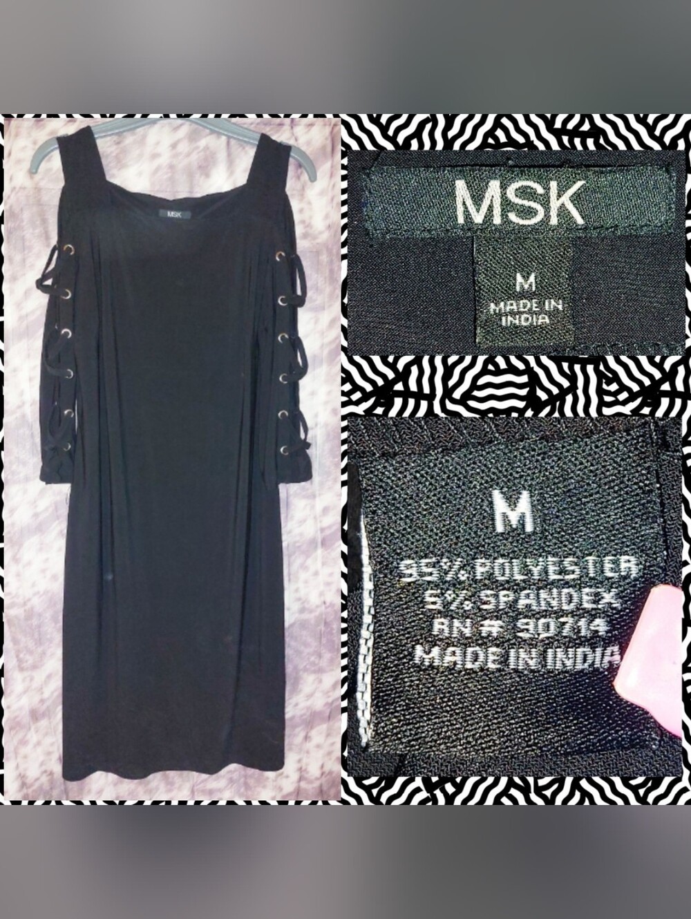 MSK brand Blk w/Cold Shoulder Strappy 3/4 Sleeves Soft Knit Tank Midi Dress Sz M